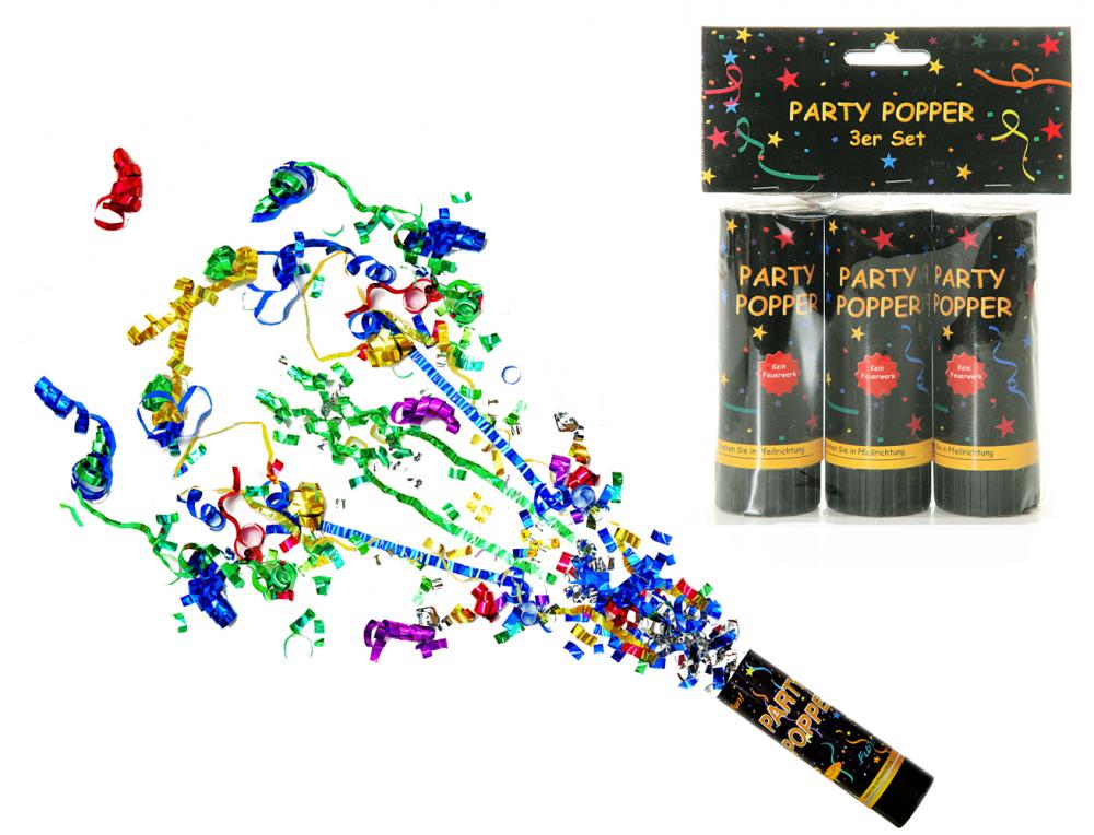 Party Popper 11cm Kleiner Konfetti Shooter 2-3 Meter Schussweite 3er Packung